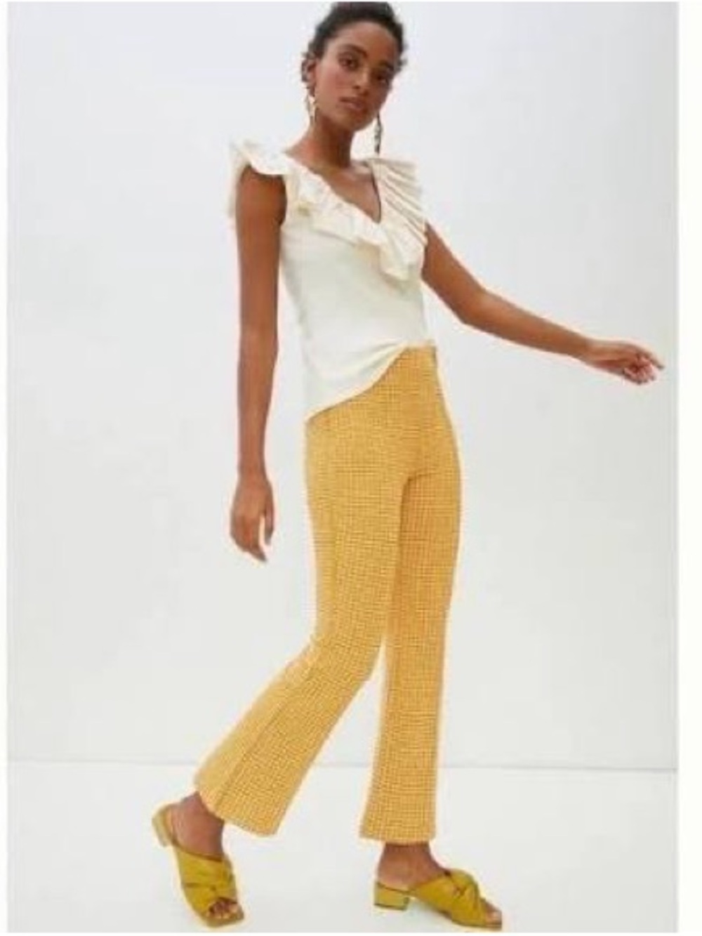 Maeve by Anthropologie Yellow Gingham Boot-Flare Pants